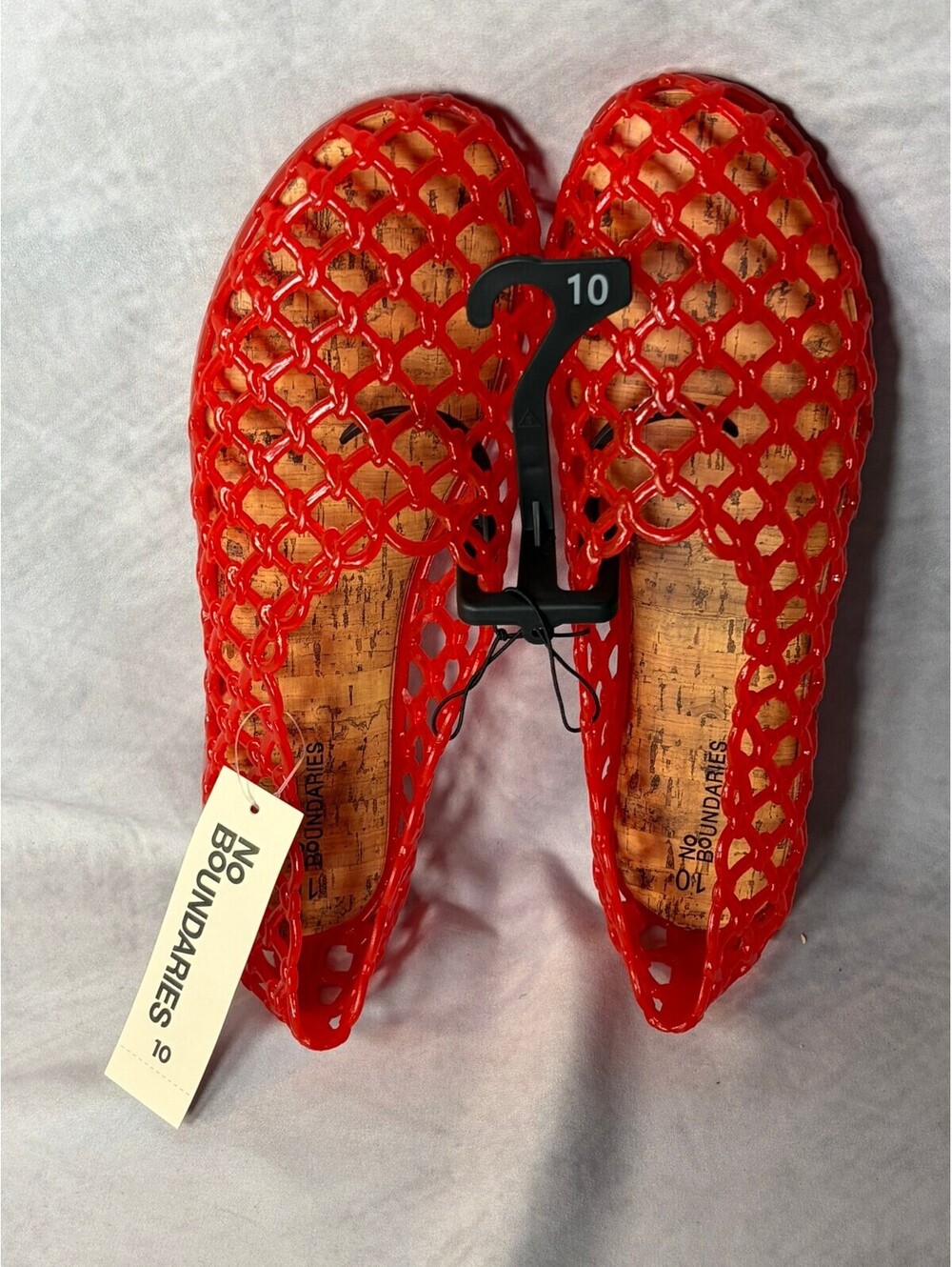 No Boundaries Women’s Caged Jelly Flats Red Memory Foam Size 10 New